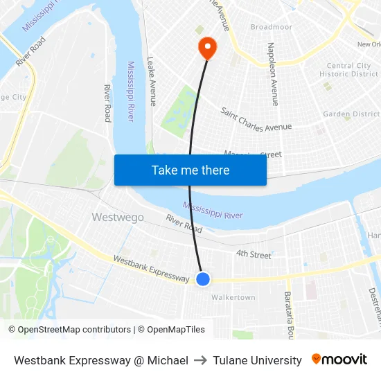 Westbank Expressway @ Michael to Tulane University map