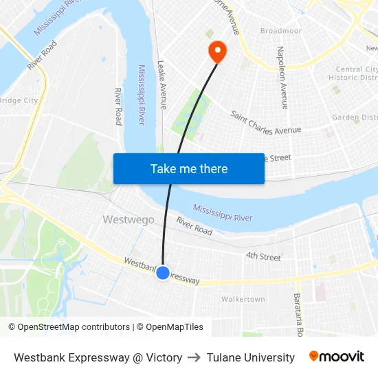 Westbank Expressway @ Victory to Tulane University map