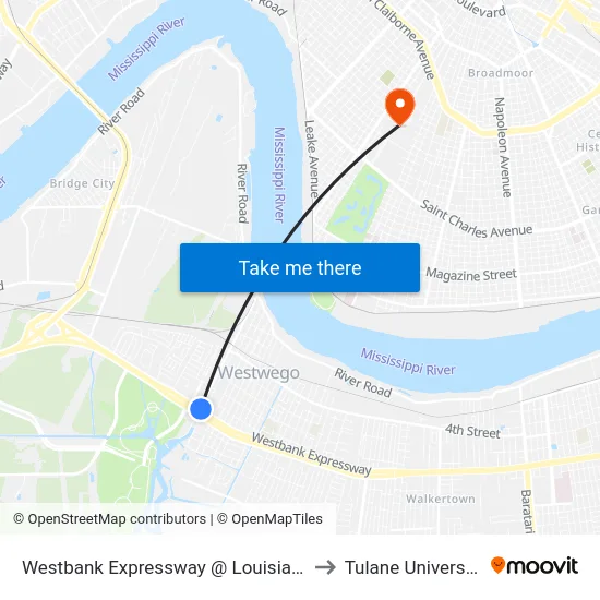 Westbank Expressway @ Louisiana to Tulane University map