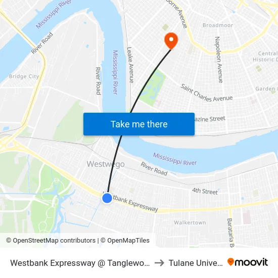 Westbank Expressway @ Tanglewood/West to Tulane University map