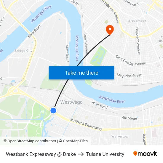Westbank Expressway @ Drake to Tulane University map