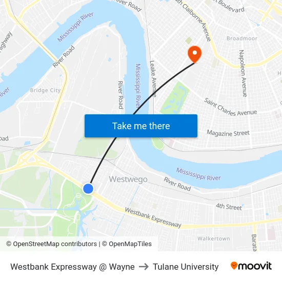Westbank Expressway @ Wayne to Tulane University map