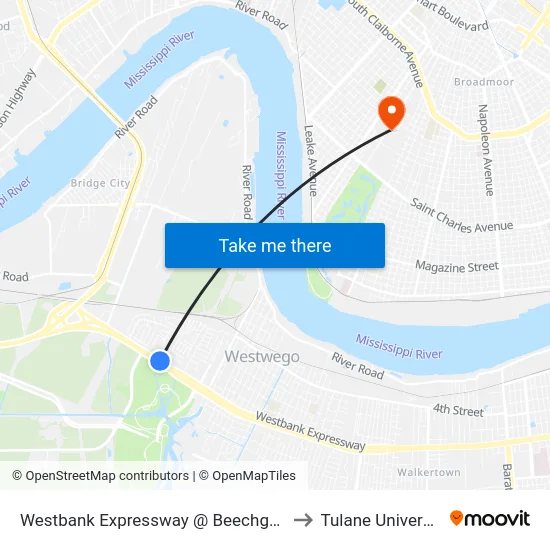 Westbank Expressway @ Beechgrove to Tulane University map