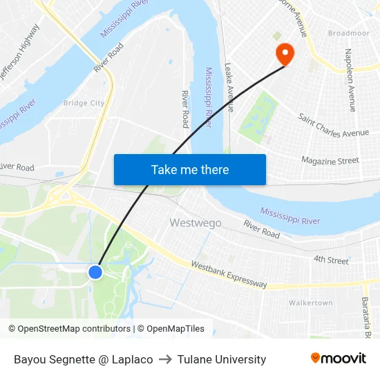 Bayou Segnette @ Laplaco to Tulane University map