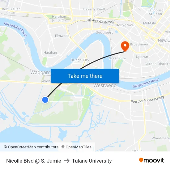 Nicolle Blvd @ S. Jamie to Tulane University map