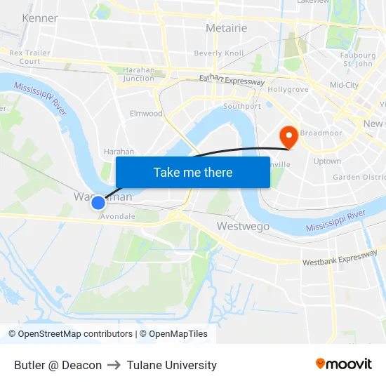 Butler @ Deacon to Tulane University map