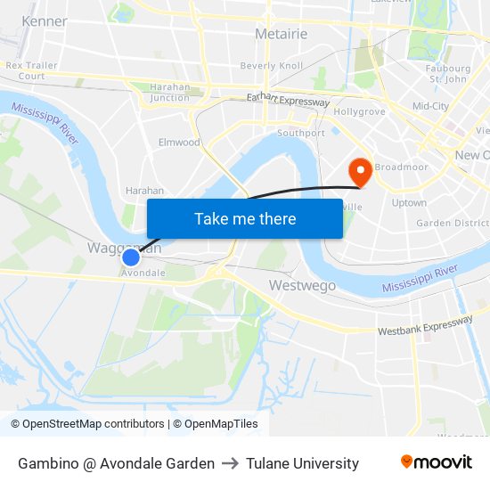 Gambino @ Avondale Garden to Tulane University map