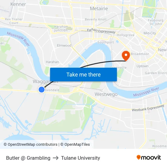 Butler @ Grambling to Tulane University map