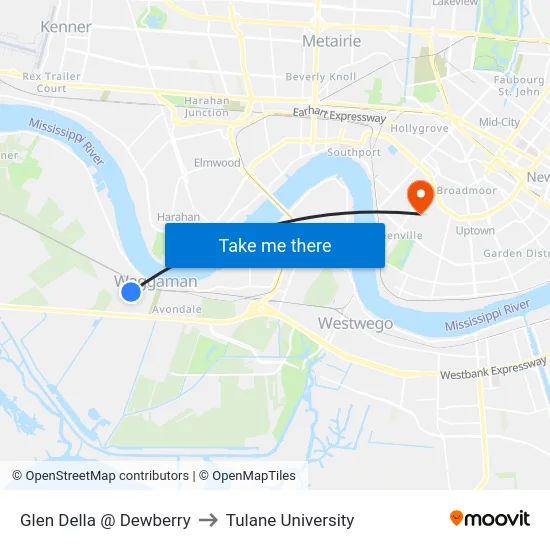 Glen Della @ Dewberry to Tulane University map