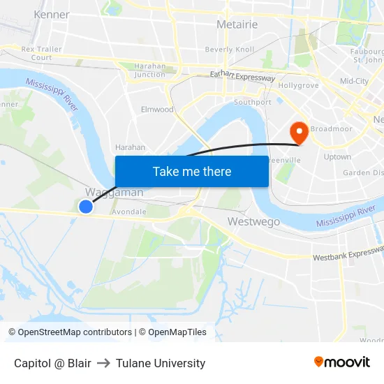 Capitol @ Blair to Tulane University map
