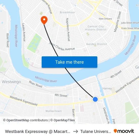 Westbank Expressway @ Macarthur to Tulane University map