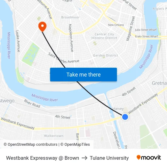 Westbank Expressway @ Brown to Tulane University map