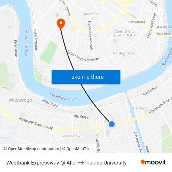 Westbank Expressway @ Allo to Tulane University map