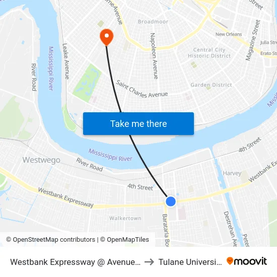 Westbank Expressway @ Avenue F to Tulane University map