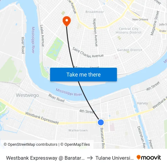 Westbank Expressway @ Barataria to Tulane University map