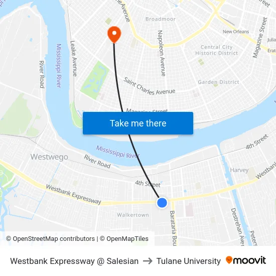 Westbank Expressway @ Salesian to Tulane University map