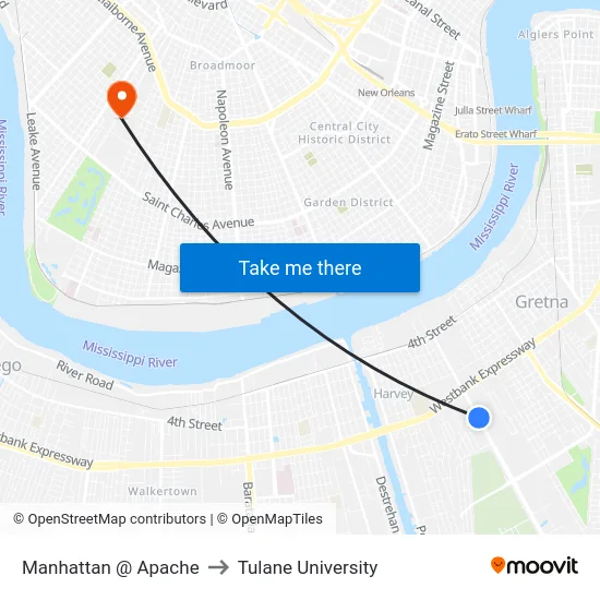 Manhattan @ Apache to Tulane University map