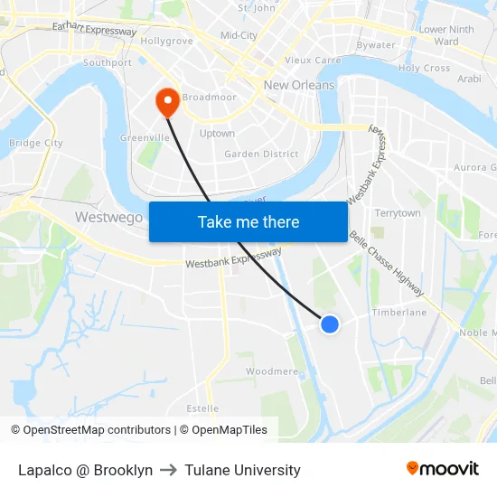 Lapalco @ Brooklyn to Tulane University map