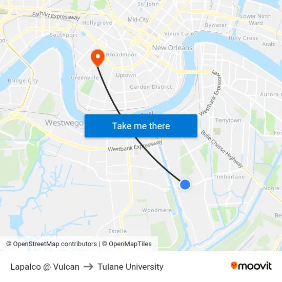 Lapalco @ Vulcan to Tulane University map