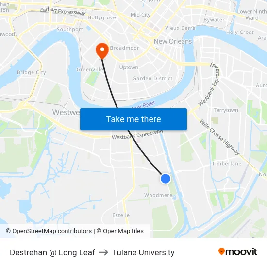 Destrehan @ Long Leaf to Tulane University map