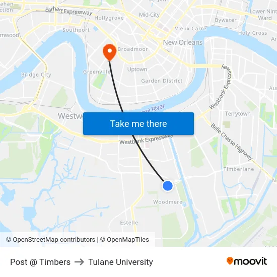Post @ Timbers to Tulane University map
