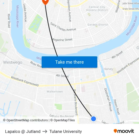 Lapalco @ Jutland to Tulane University map