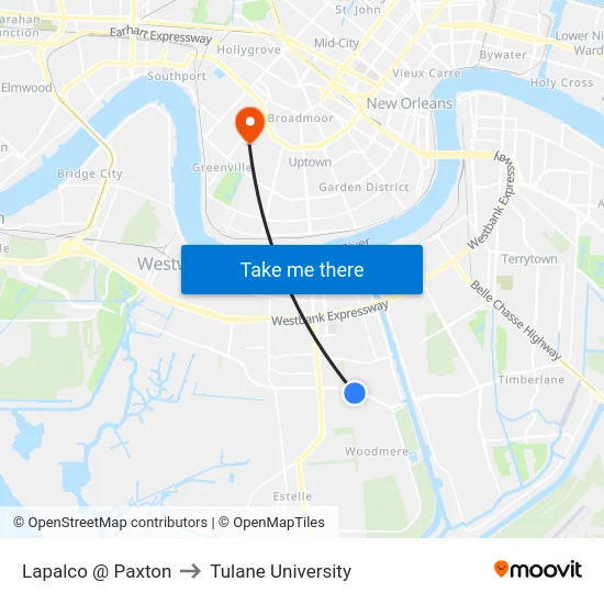 Lapalco @ Paxton to Tulane University map