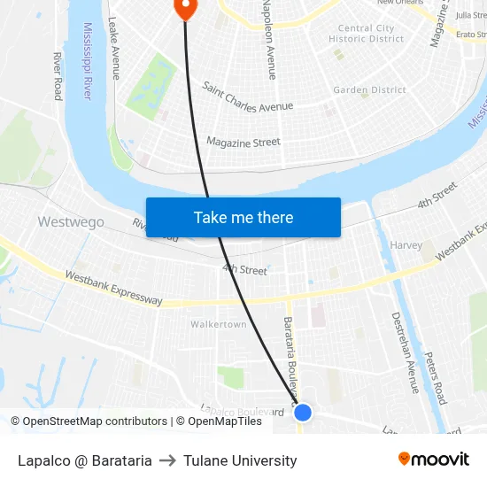 Lapalco @ Barataria to Tulane University map