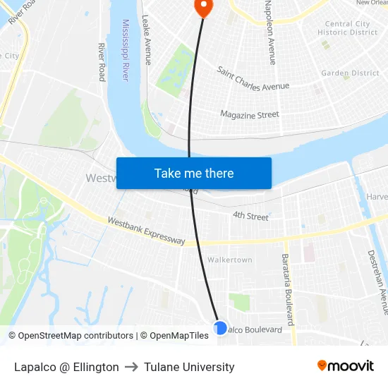 Lapalco @ Ellington to Tulane University map