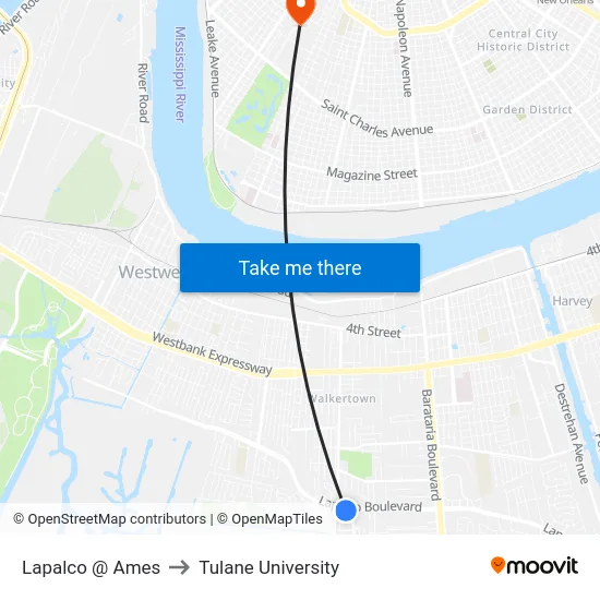 Lapalco @ Ames to Tulane University map