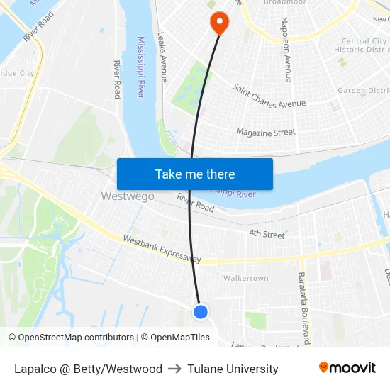 Lapalco @ Betty/Westwood to Tulane University map