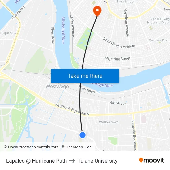 Lapalco @ Hurricane Path to Tulane University map