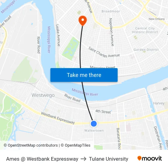 Ames @ Westbank Expressway to Tulane University map