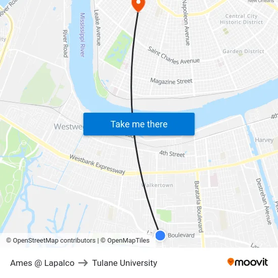 Ames @ Lapalco to Tulane University map