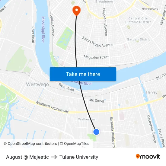 August @ Majestic to Tulane University map