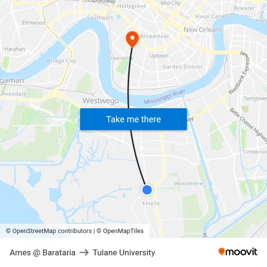 Ames @ Barataria to Tulane University map