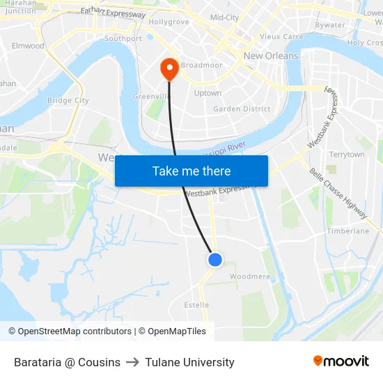 Barataria @ Cousins to Tulane University map