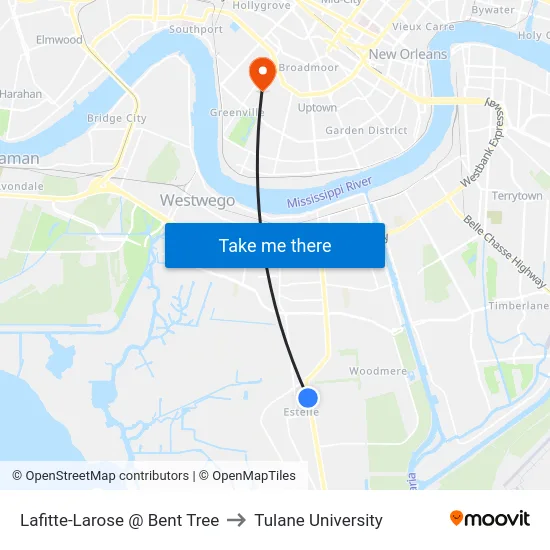Lafitte-Larose @ Bent Tree to Tulane University map