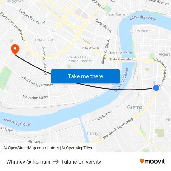 Whitney @ Romain to Tulane University map