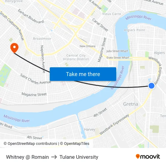 Whitney @ Romain to Tulane University map