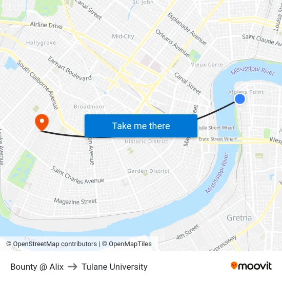 Bounty @ Alix to Tulane University map