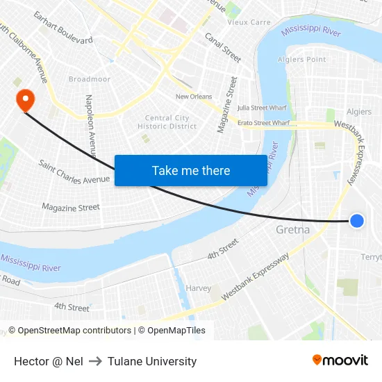 Hector @ Nel to Tulane University map