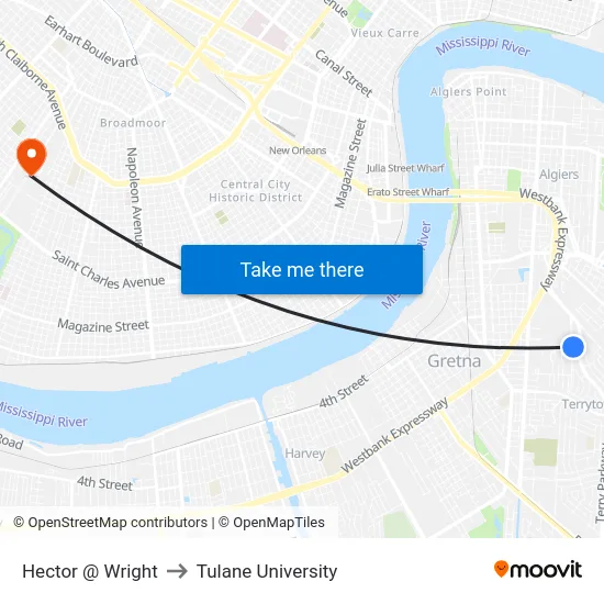 Hector @ Wright to Tulane University map