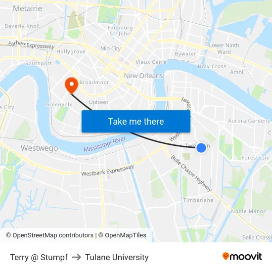 Terry @ Stumpf to Tulane University map
