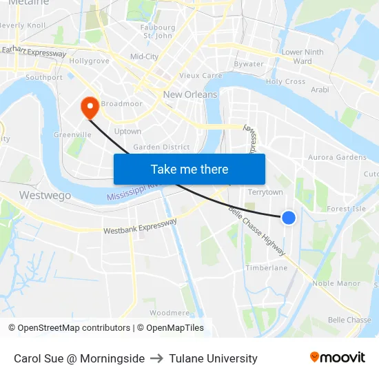 Carol Sue @ Morningside to Tulane University map