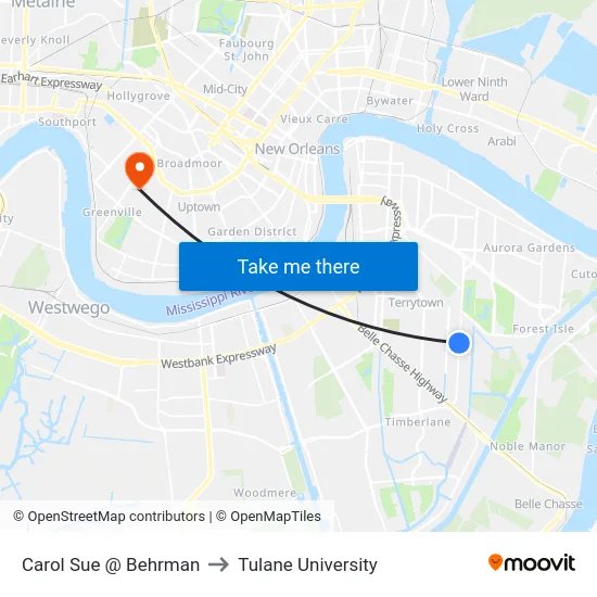 Carol Sue @ Behrman to Tulane University map