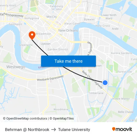 Behrman @ Northbrook to Tulane University map
