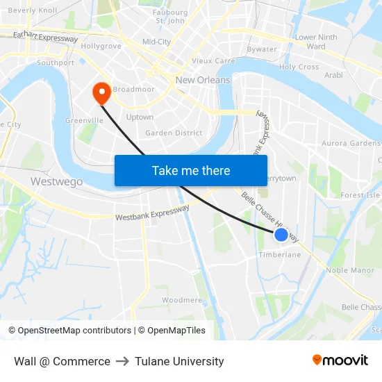 Wall @ Commerce to Tulane University map