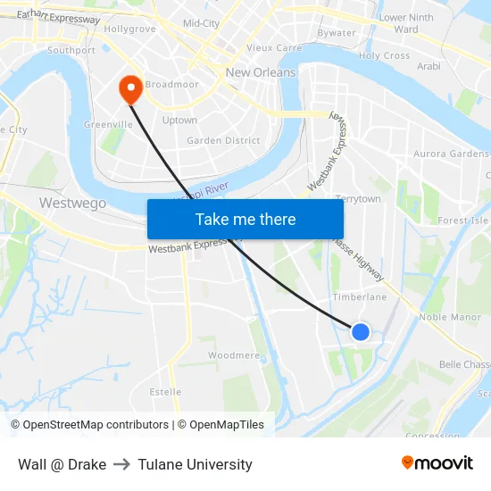 Wall @ Drake to Tulane University map