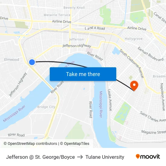 Jefferson @ St. George/Boyce to Tulane University map
